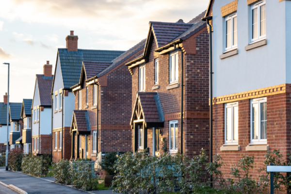 British traditional street, with red bricks houses