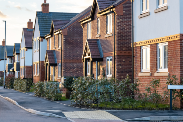 British traditional street, with red bricks houses