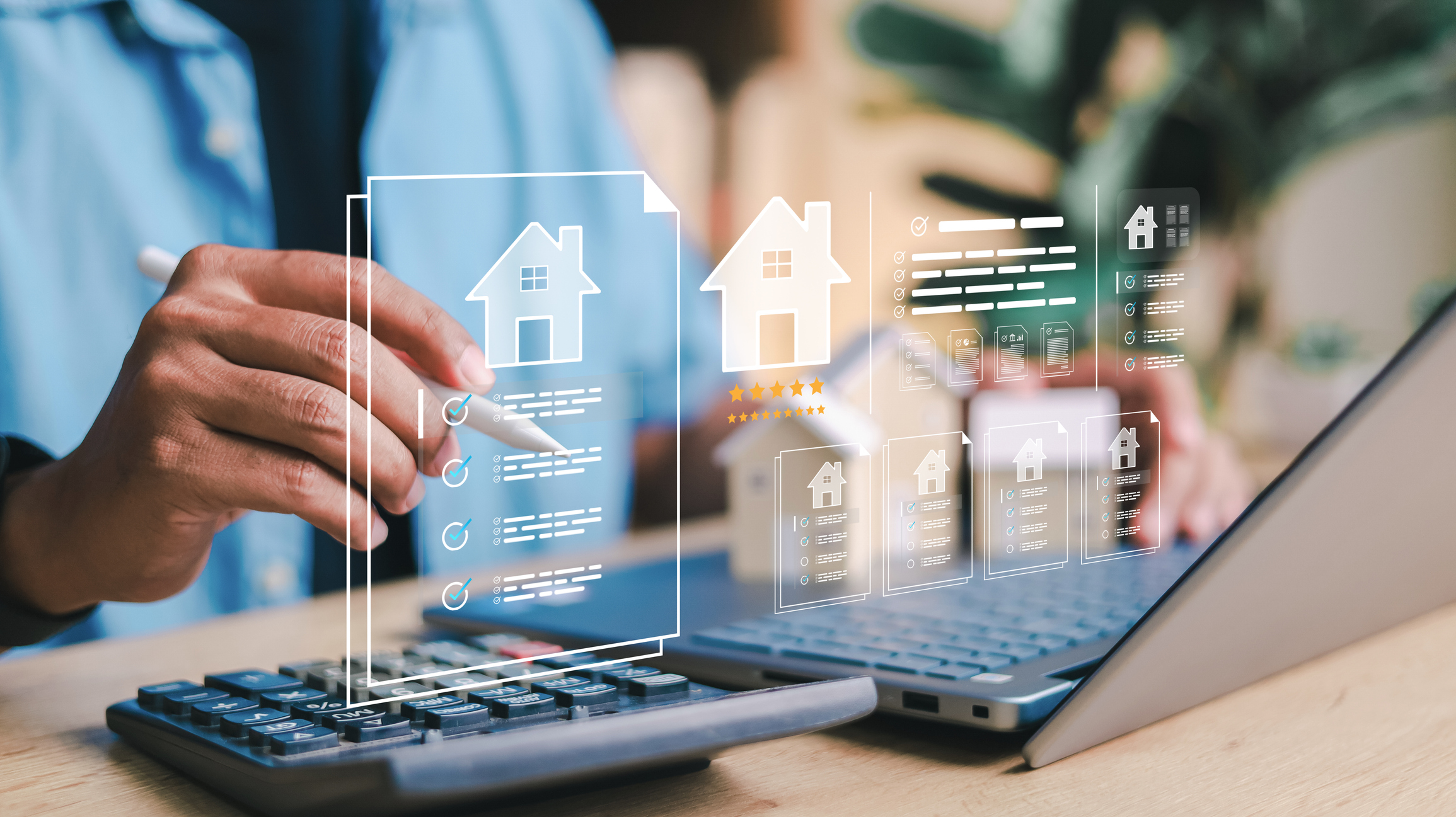 Estate agent reviewing property records and compliance tasks in an estate agency CRM